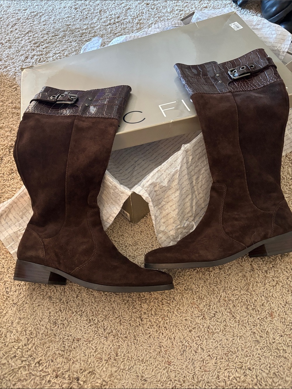 Marc Fisher Women's Tall Suede Riding Boots - Dark Brown